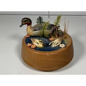 Helmut Diller Anri Music Box Wooden Pintail Hand Carved Mallard Ducks Italy